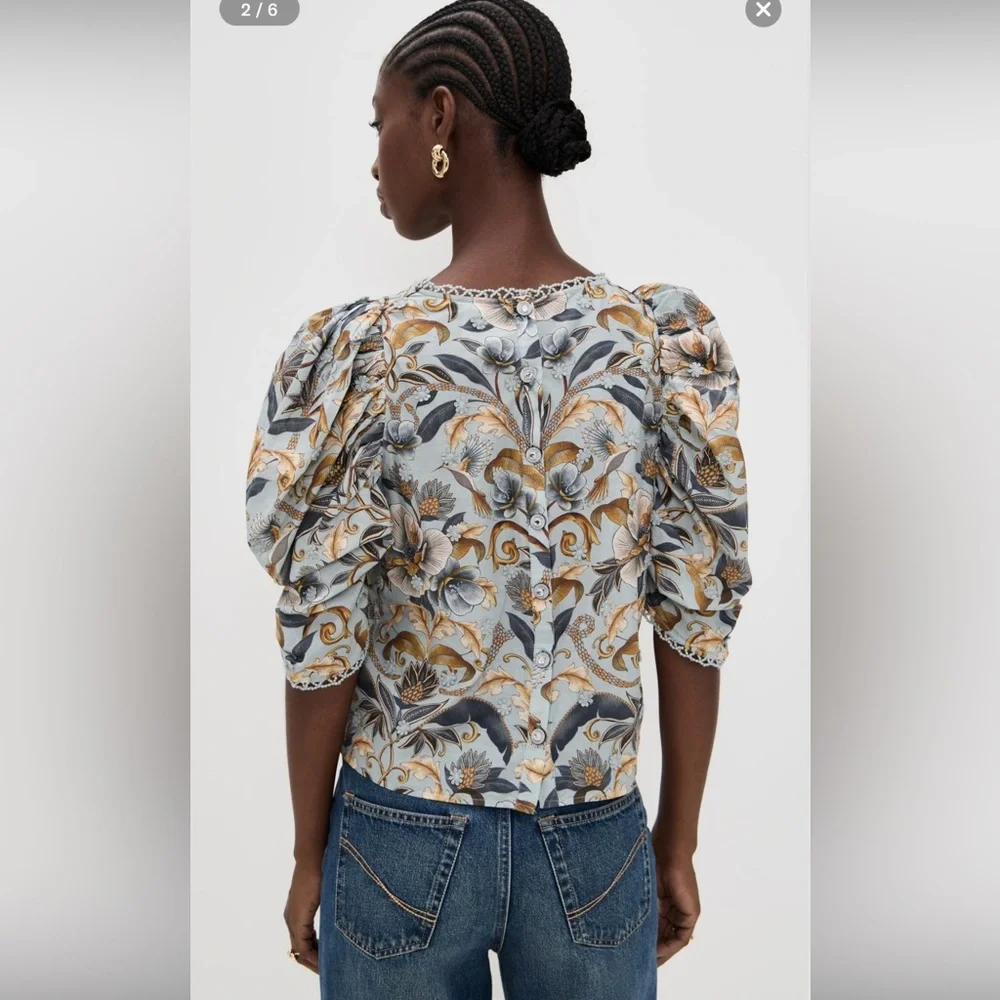 FARM Rio Snake Garden Blue 3D Blouse size Medium